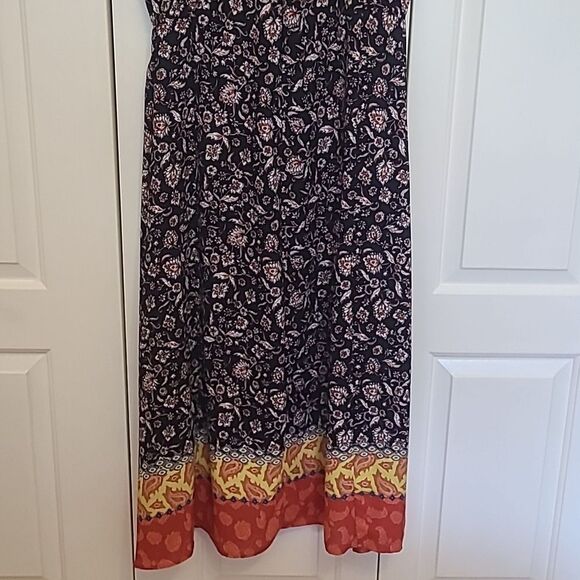 Vince Camuto Floral Maxi Dress Sleeveless Border Detail Black Red Yellow Size 14 - Picture 10 of 13
